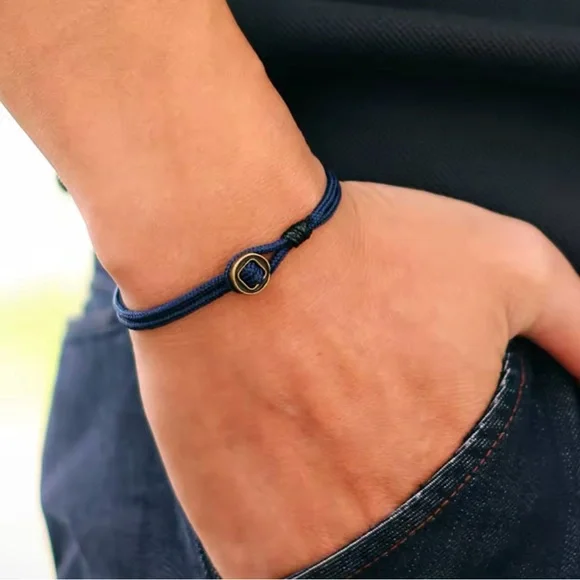 Minimalist Mens String Bracelet Double Layer Blue 8.8” - Picture 1 of 8